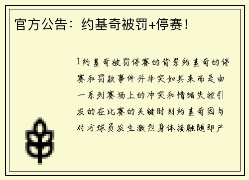 官方公告：约基奇被罚+停赛！